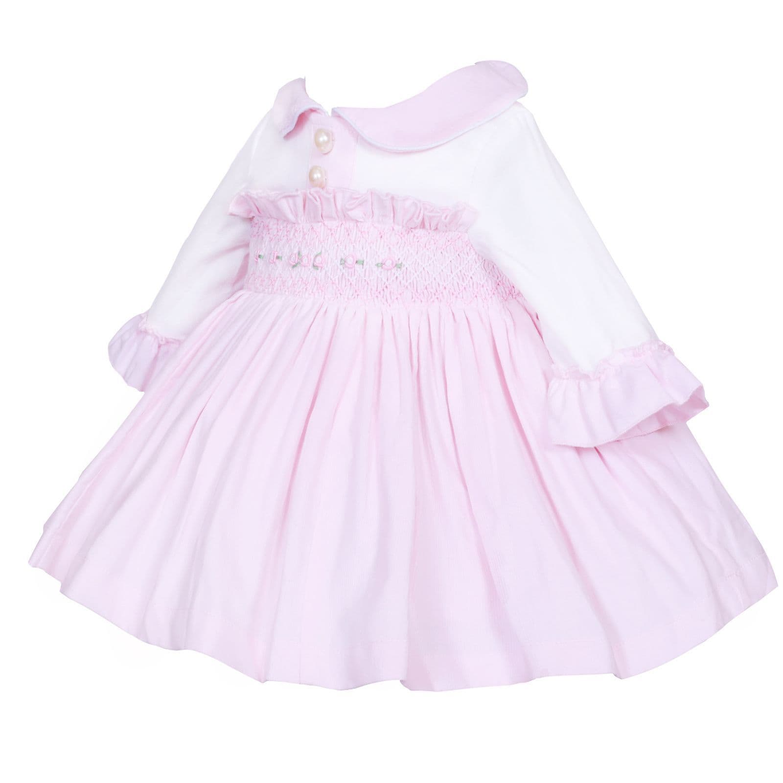 *SALE* Baby Girl Pink Velour Hand Smocked Pearl Dress "2428"