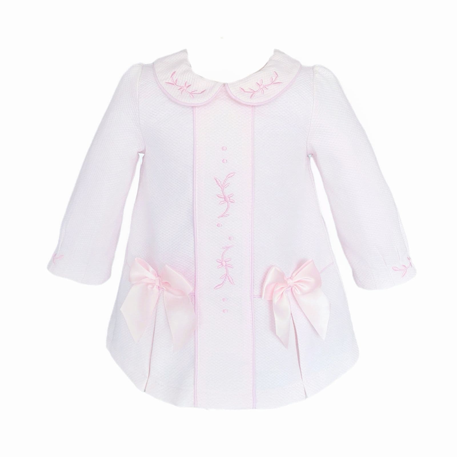 *SALE* Baby Girl Pink Waffle Dress Embroidery and Satin Bows "2531"