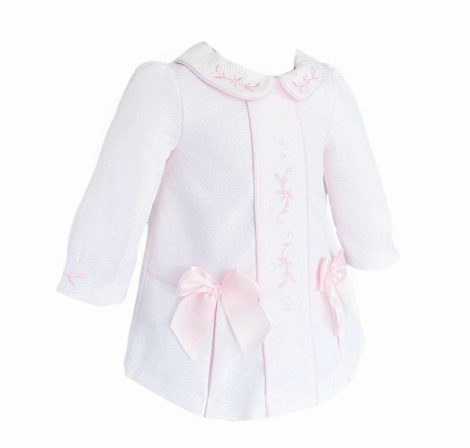 *SALE* Baby Girl Pink Waffle Dress Embroidery and Satin Bows "2531"