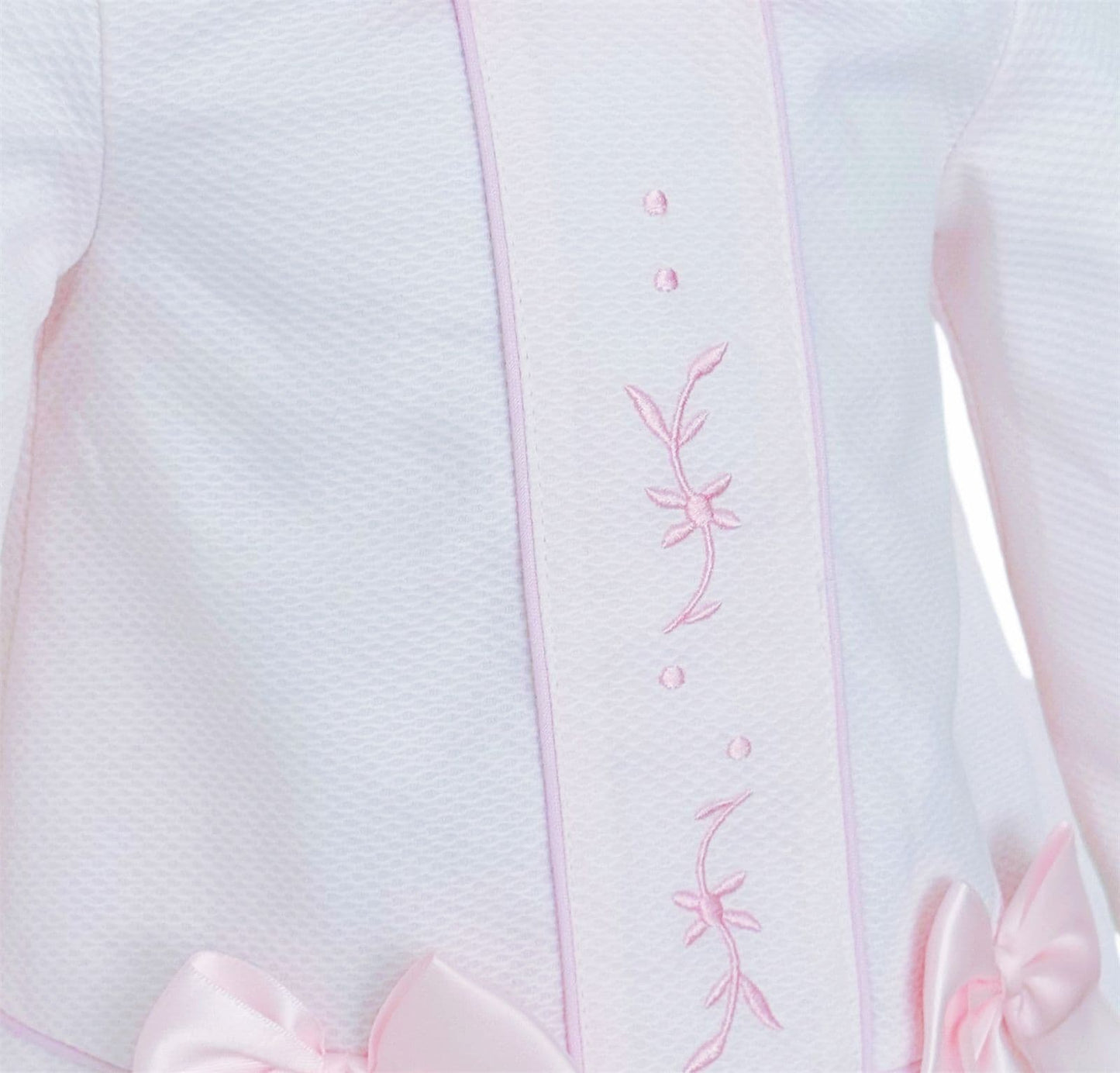 *SALE* Baby Girl Pink Waffle Dress Embroidery and Satin Bows "2531"