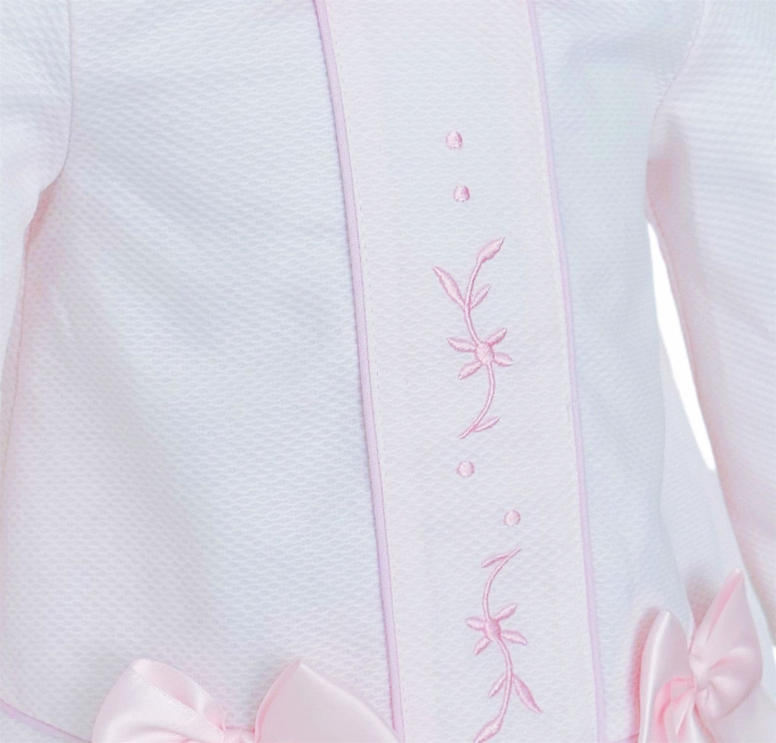 *SALE* Baby Girl Pink Waffle Dress Embroidery and Satin Bows "2531"