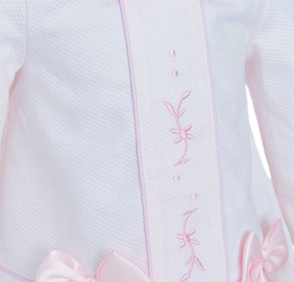 *SALE* Baby Girl Pink Waffle Dress Embroidery and Satin Bows "2531"