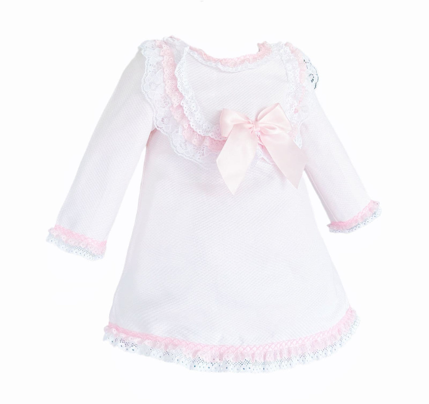 SALE" Baby Girl Pink Waffle Dress with Satin Bow Lace Details "2530