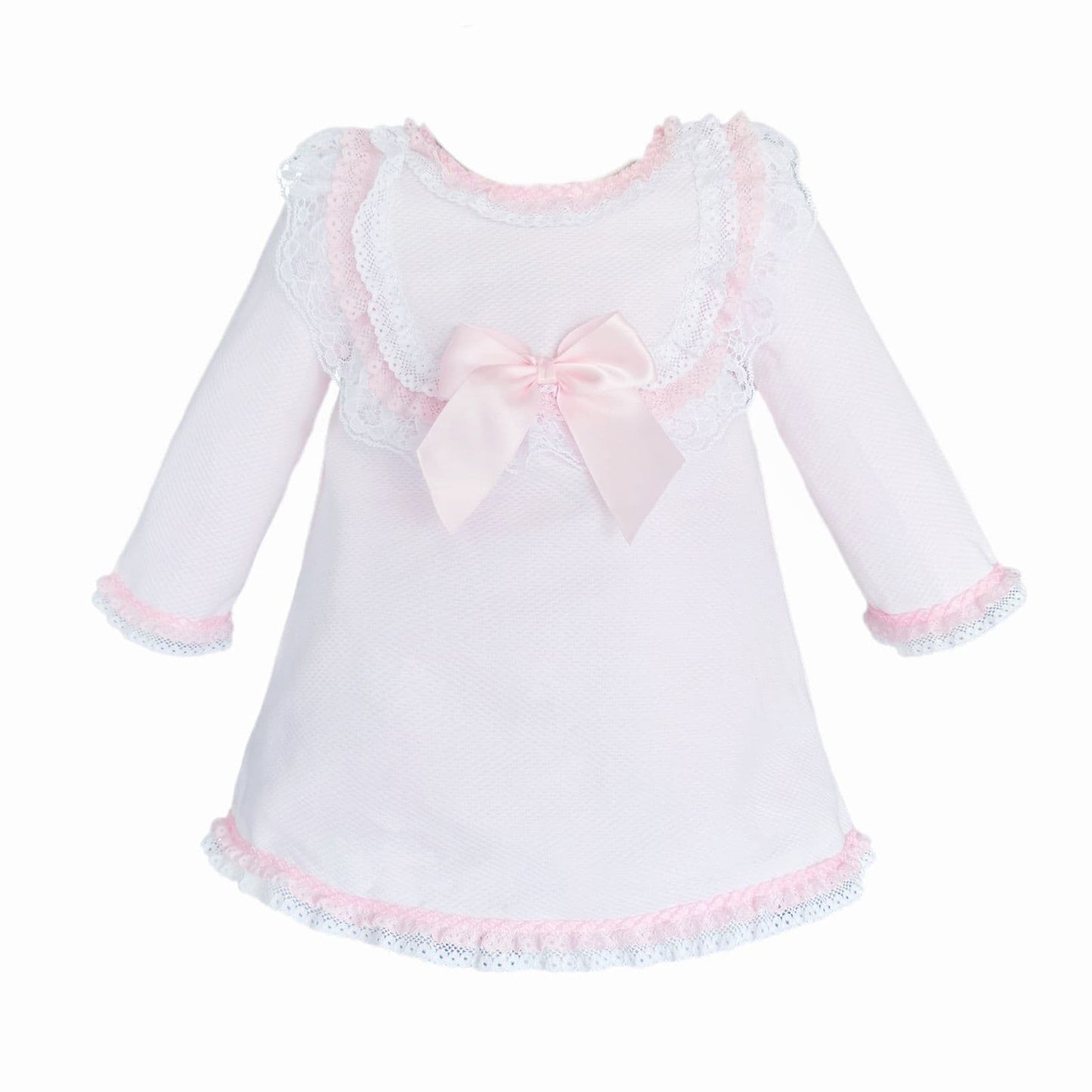 SALE" Baby Girl Pink Waffle Dress with Satin Bow Lace Details "2530