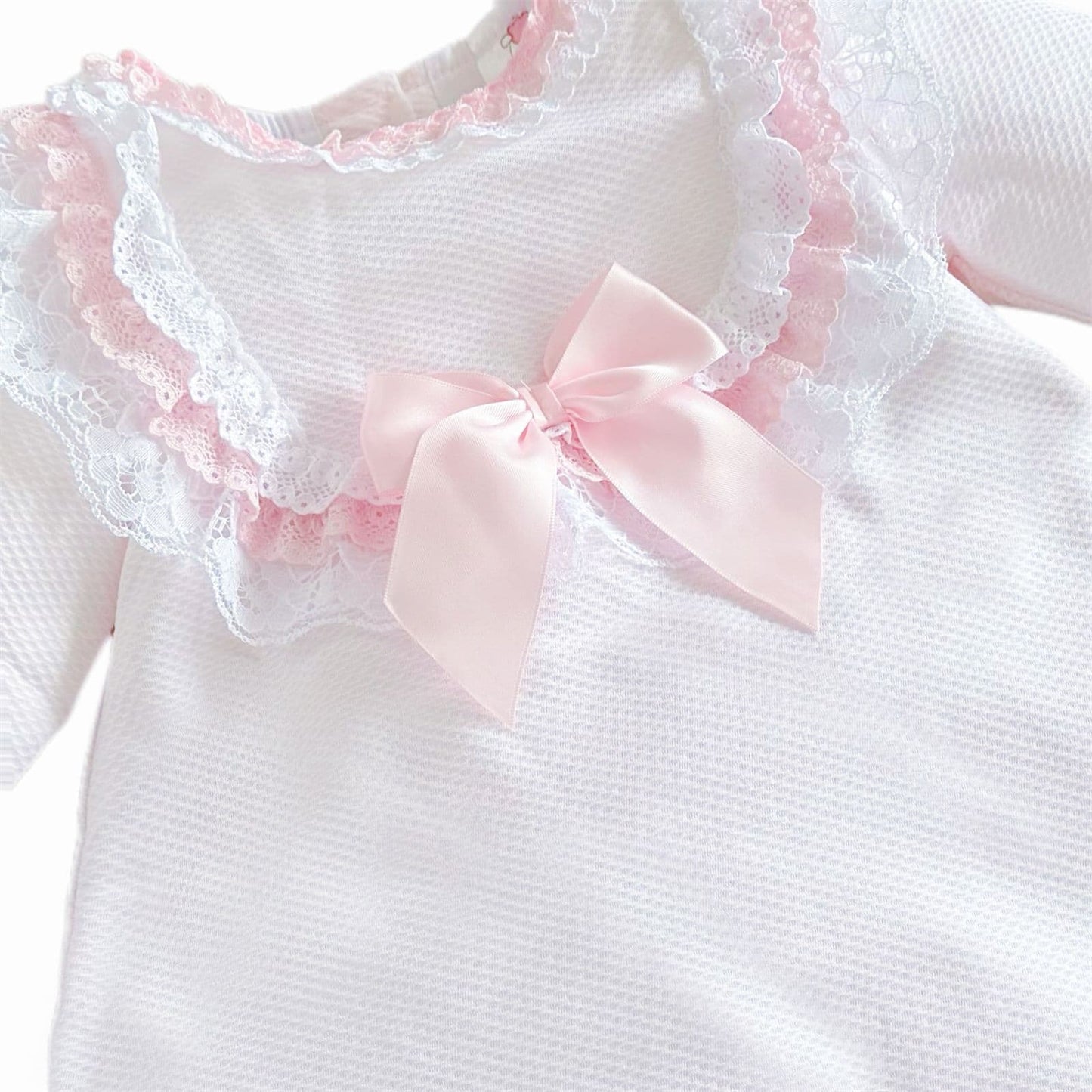 SALE" Baby Girl Pink Waffle Dress with Satin Bow Lace Details "2530