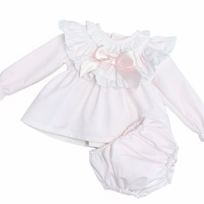 *SALE* Baby Girl Pink Waffle Frilly Dress with Pants "MYDC2479"
