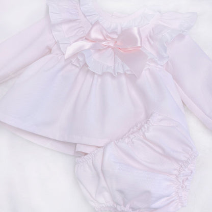 *SALE* Baby Girl Pink Waffle Frilly Dress with Pants "MYDC2479"