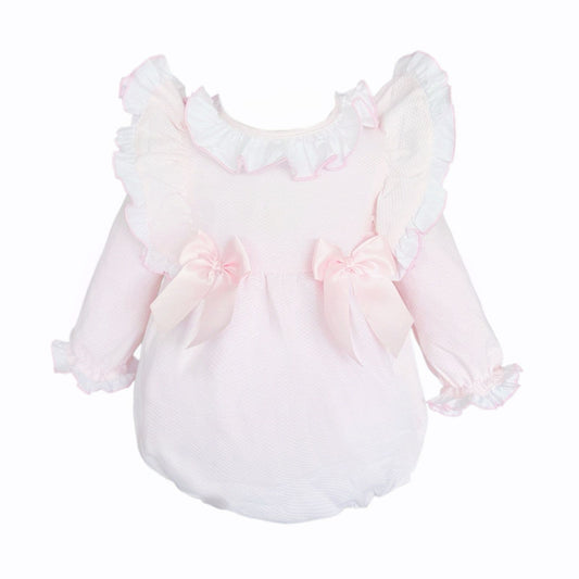 *SALE* Baby Girl Pink Waffle Frilly Shoulder Romper "2533"