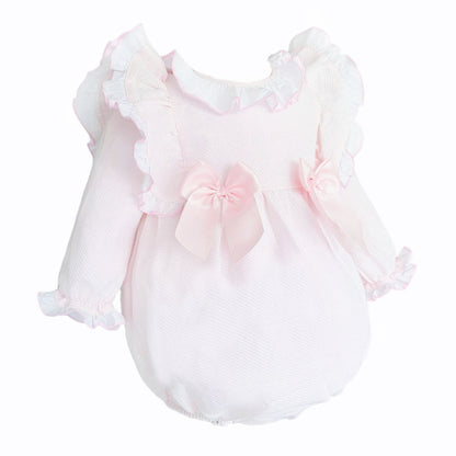 *SALE* Baby Girl Pink Waffle Frilly Shoulder Romper "2533"