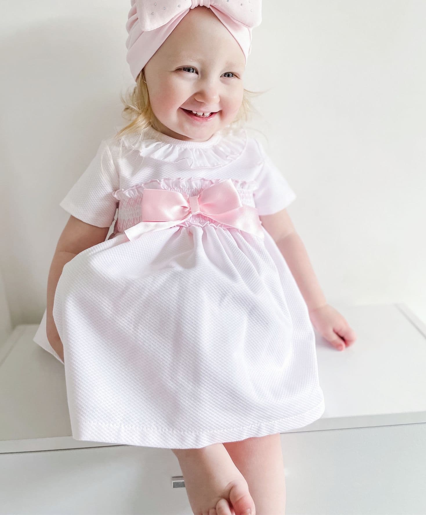 *SALE* Baby Girl Pink Waffle Puff Ball Dress with Pants "MYD2334"