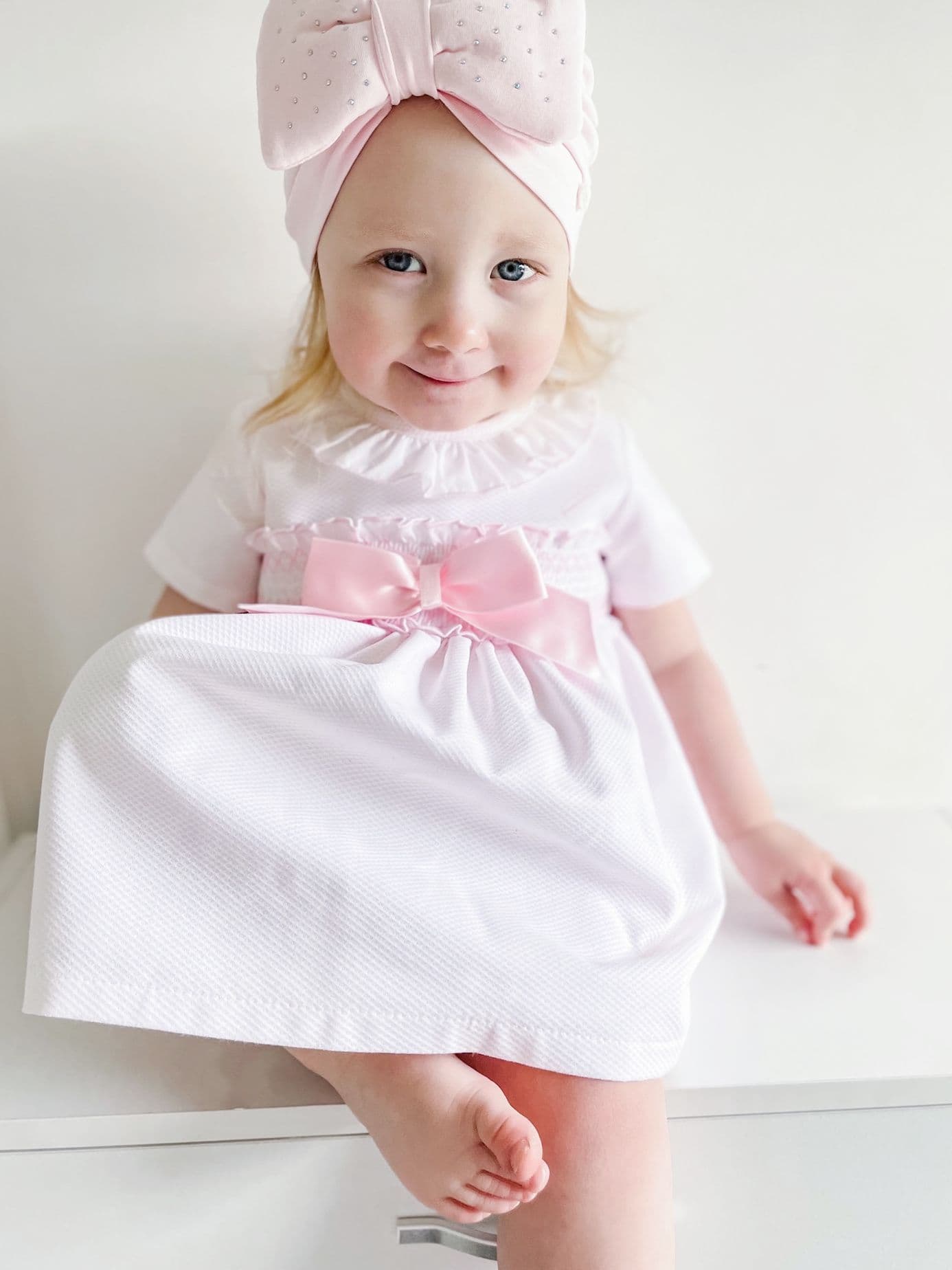 *SALE* Baby Girl Pink Waffle Puff Ball Dress with Pants "MYD2334"