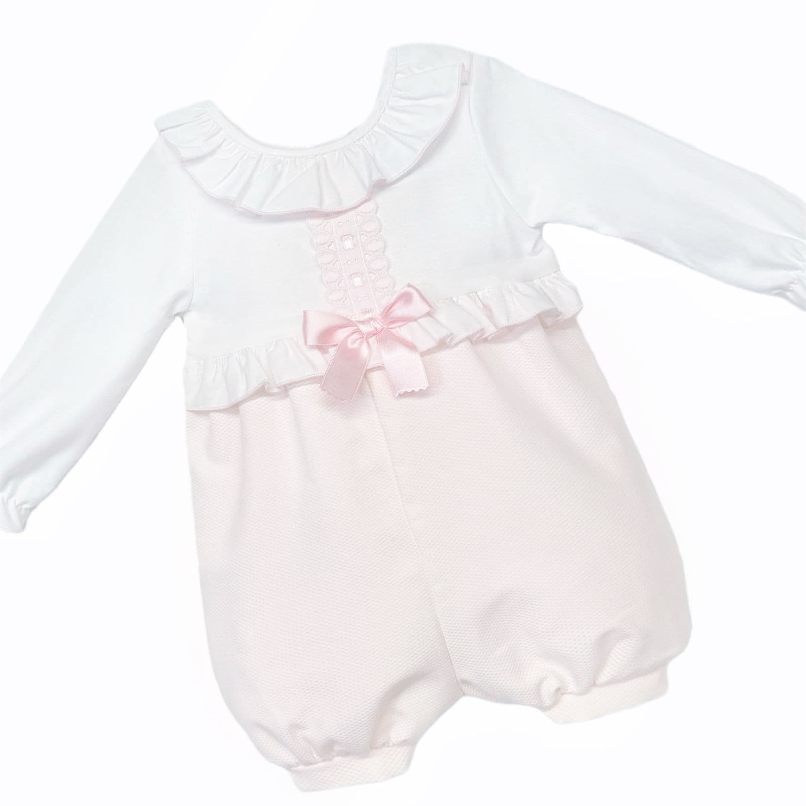 *SALE* Baby Girl Pink Waffle Satin Bow Romper "MYD210"
