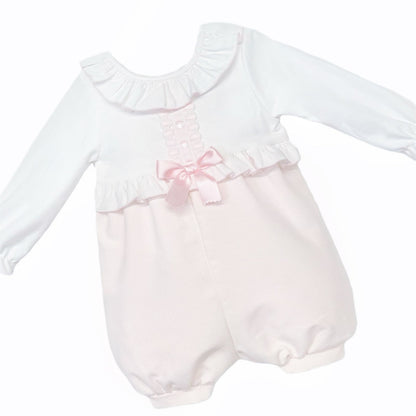 *SALE* Baby Girl Pink Waffle Satin Bow Romper "MYD210"
