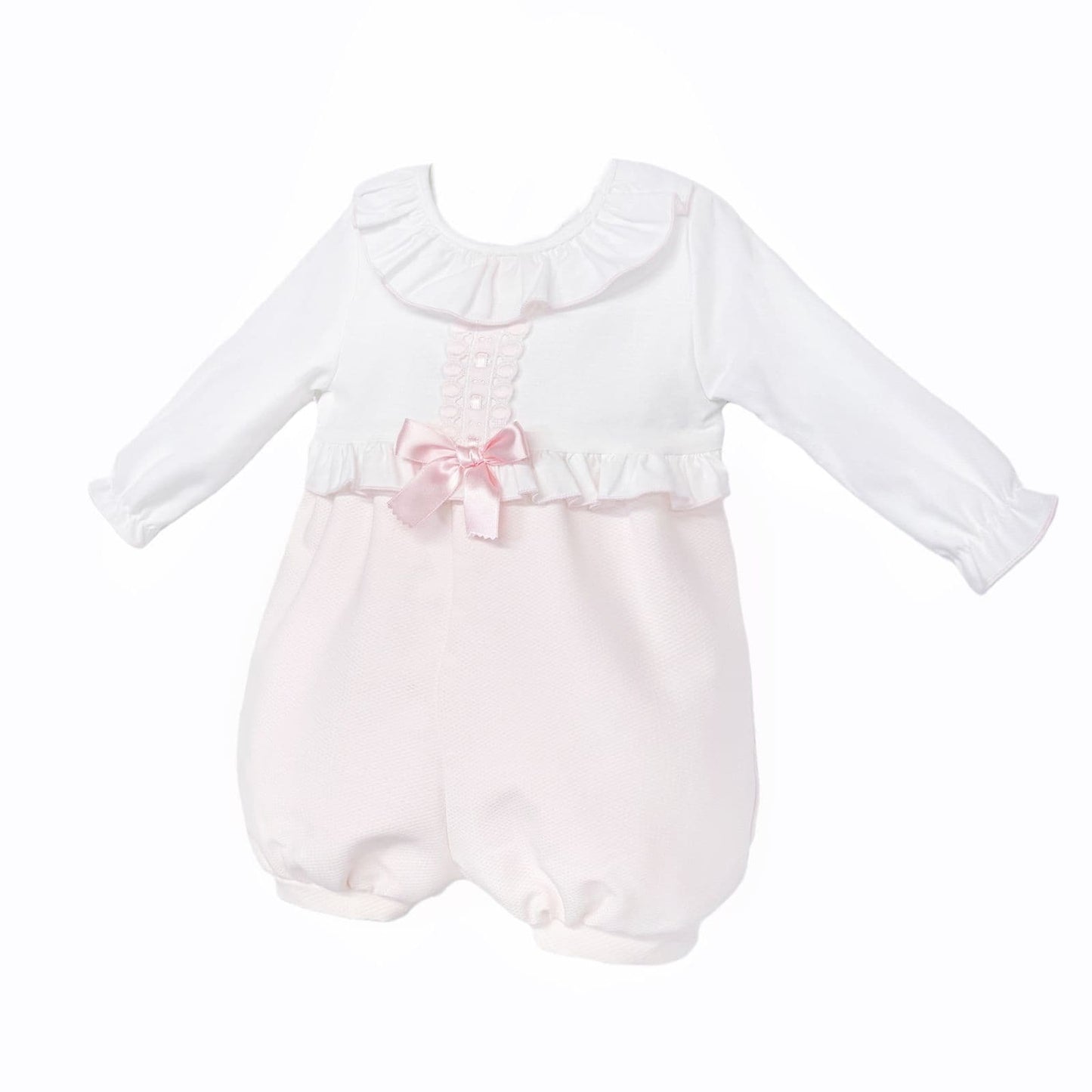 *SALE* Baby Girl Pink Waffle Satin Bow Romper "MYD210"