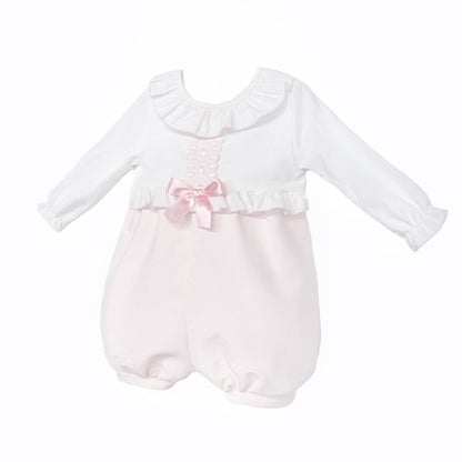 *SALE* Baby Girl Pink Waffle Satin Bow Romper "MYD210"