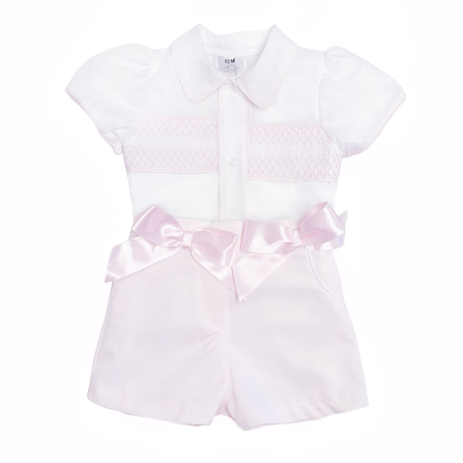 *SALE* Baby Girl Pink Waffle Shorts with Smocked Shirt "MYD2332"