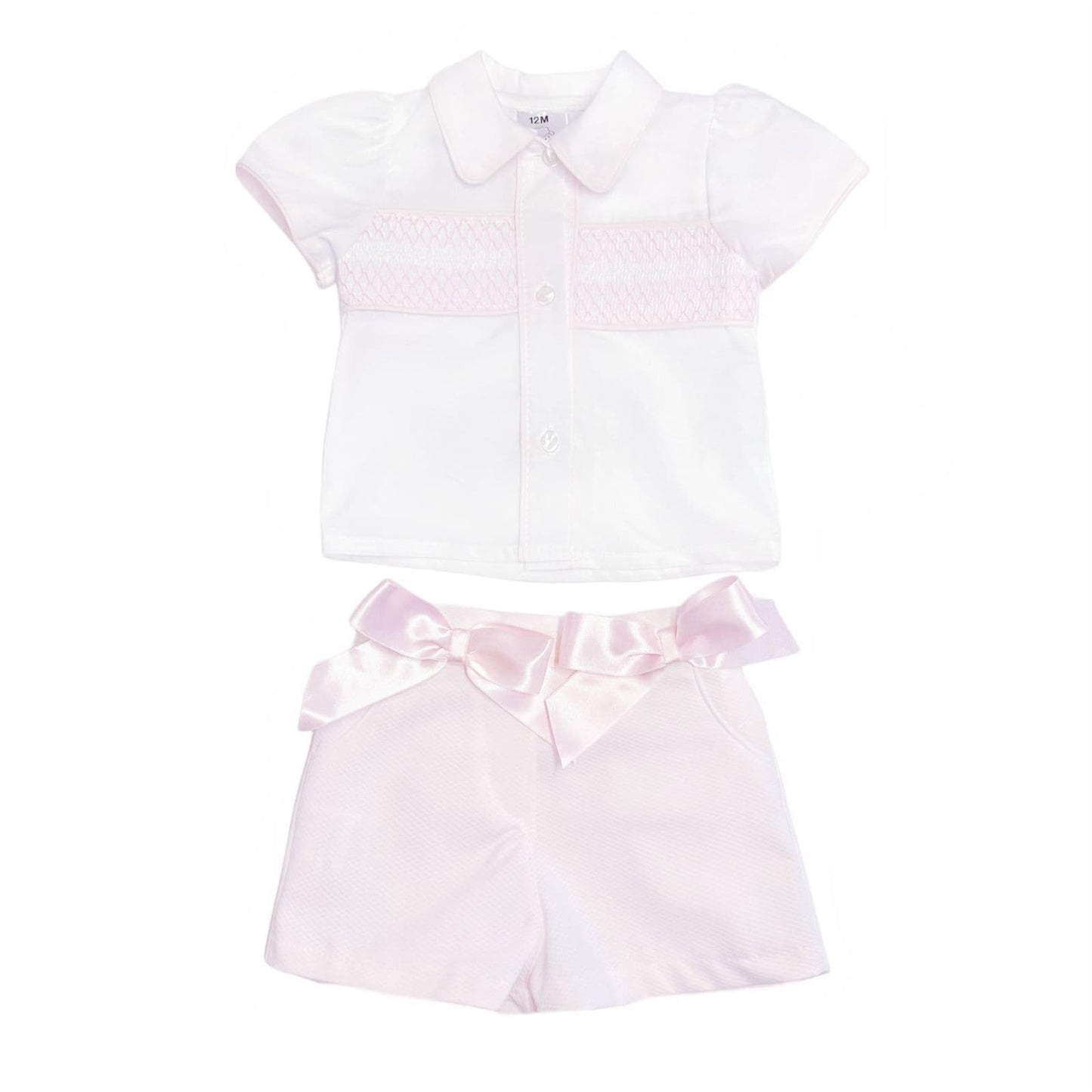 *SALE* Baby Girl Pink Waffle Shorts with Smocked Shirt "MYD2332"