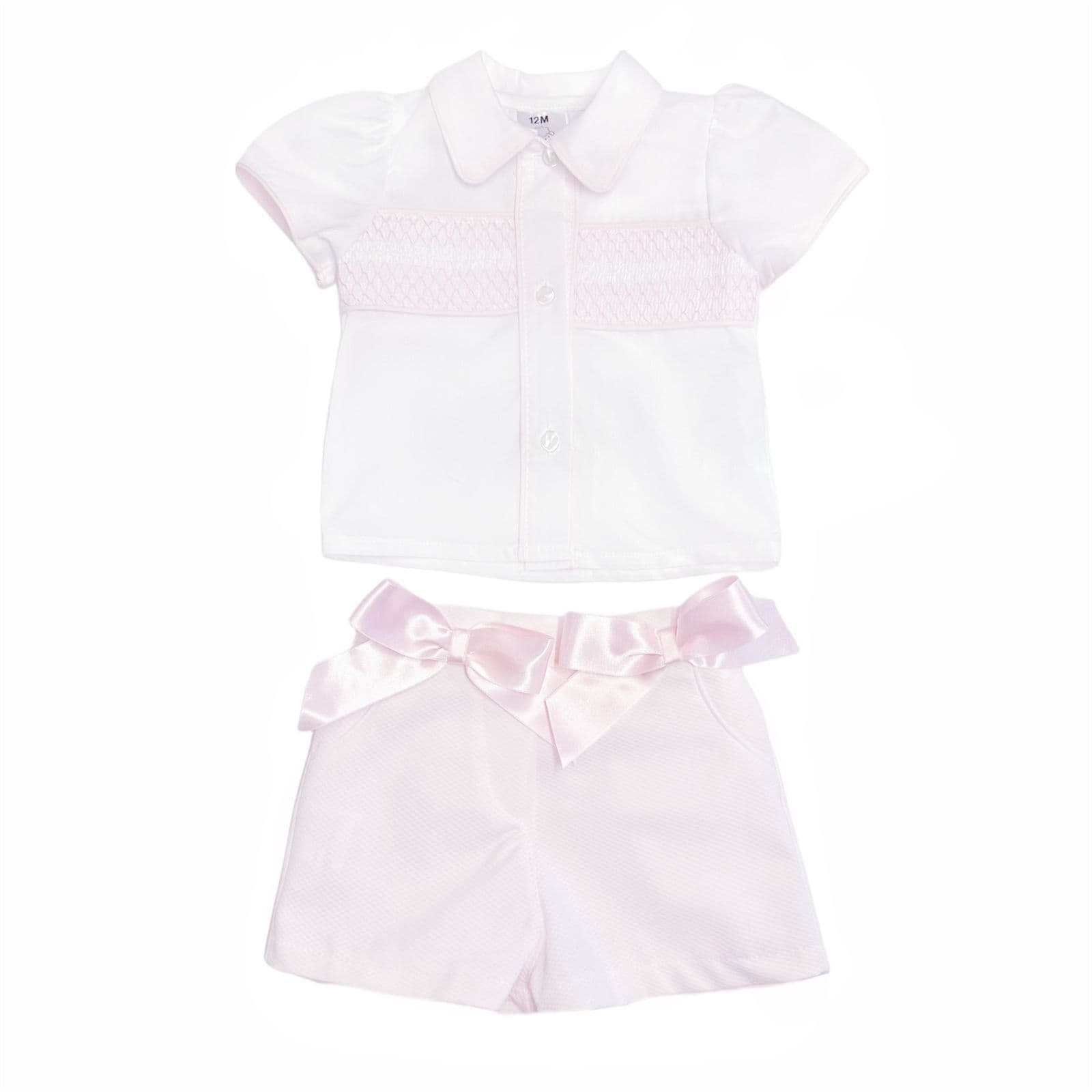 *SALE* Baby Girl Pink Waffle Shorts with Smocked Shirt "MYD2332"
