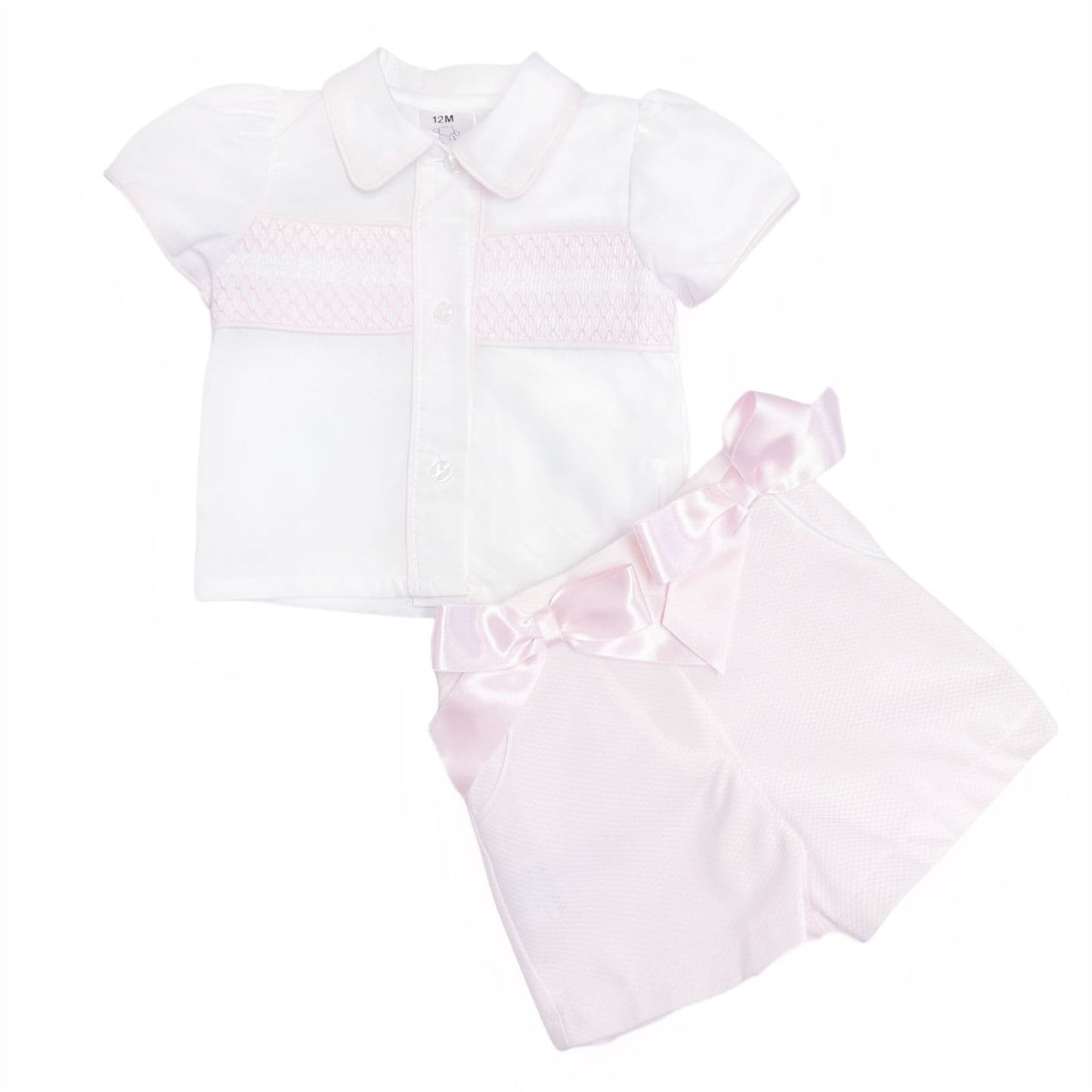 *SALE* Baby Girl Pink Waffle Shorts with Smocked Shirt "MYD2332"