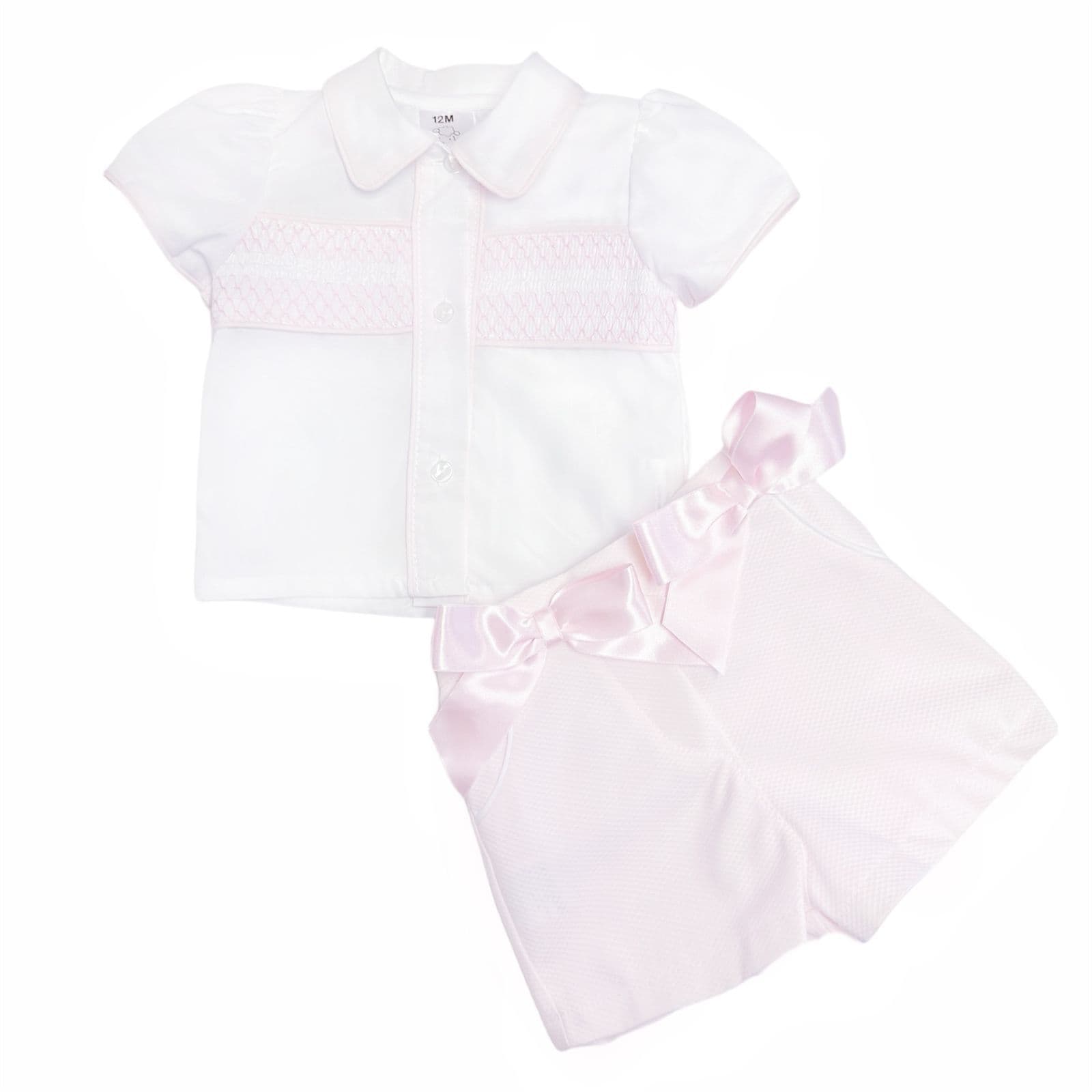 *SALE* Baby Girl Pink Waffle Shorts with Smocked Shirt "MYD2332"