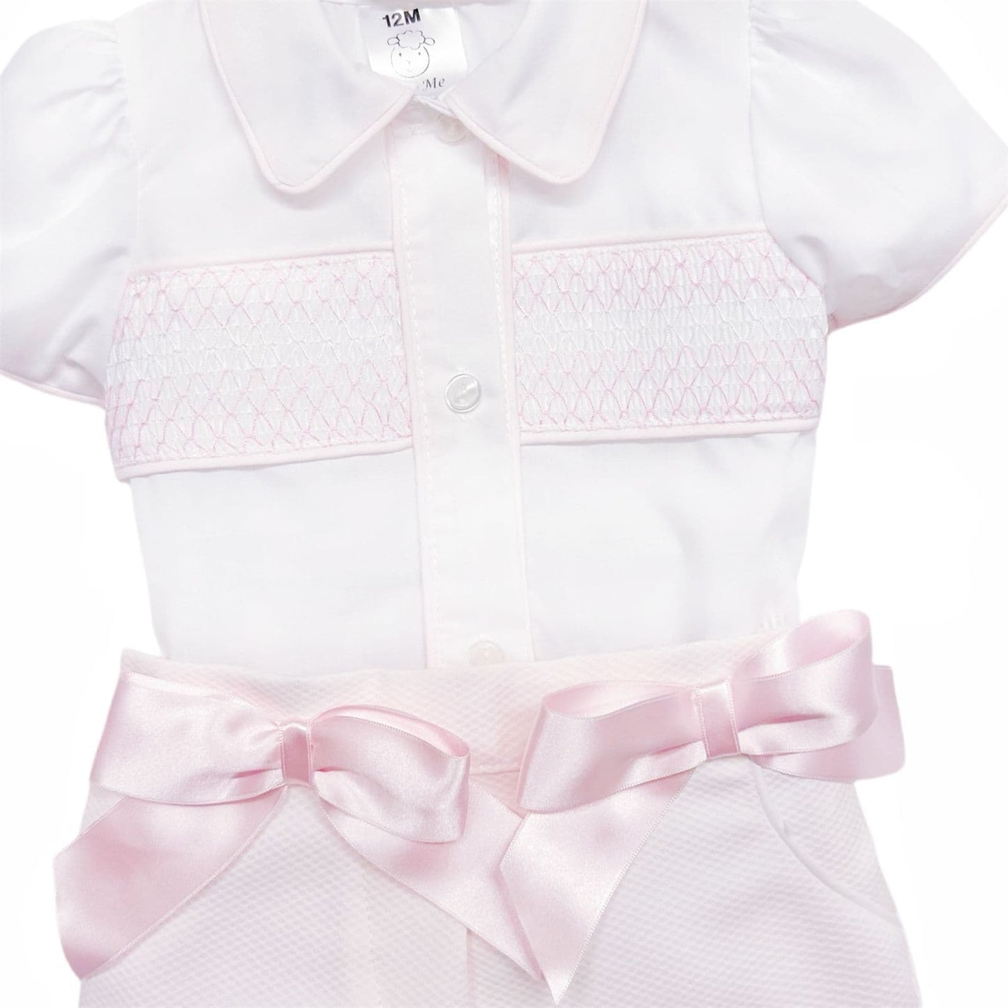 *SALE* Baby Girl Pink Waffle Shorts with Smocked Shirt "MYD2332"