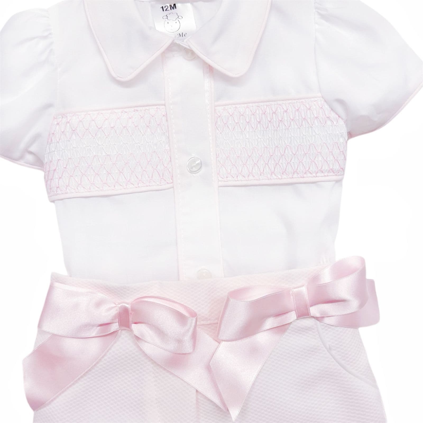 *SALE* Baby Girl Pink Waffle Shorts with Smocked Shirt "MYD2332"