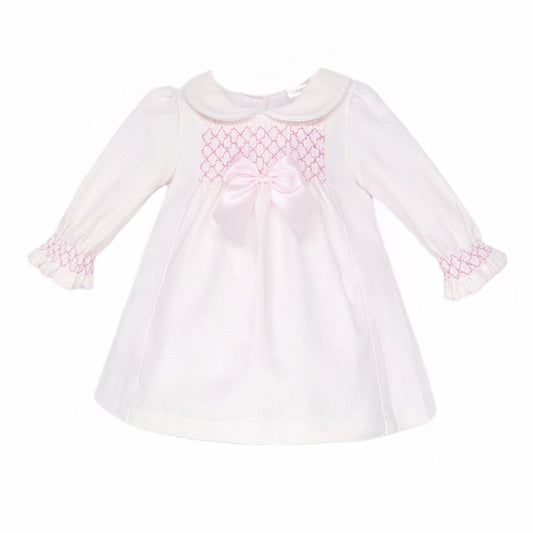 SALE" Baby Girl Pink Waffle Smocked Puff Dress "2536