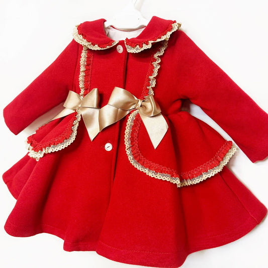 *SALE* Baby Girl Puff Ball Wool Coat with Camel Bows "MYD885C"