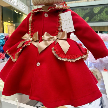 *SALE* Baby Girl Puff Ball Wool Coat with Camel Bows "MYD885C"