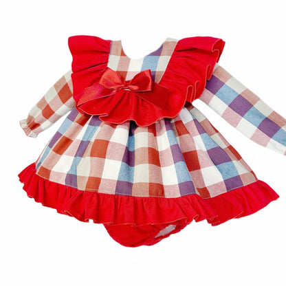 *SALE* Baby Girl Red Checked Big Collar Dress with Pants "MYDB2499"