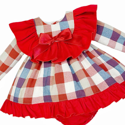 *SALE* Baby Girl Red Checked Big Collar Dress with Pants "MYDB2499"