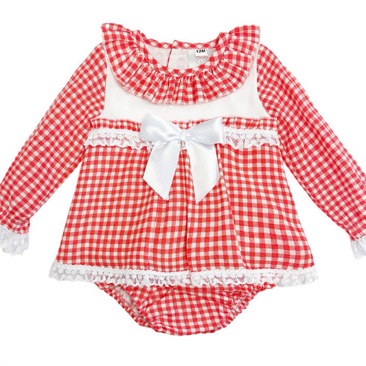 *SALE* Baby Girl Red Checked Dress with Pants "MYD820"