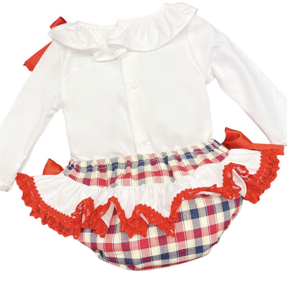 *SALE* Baby Girl Red Checked Jam Pants Set Frilly Back MYD200R