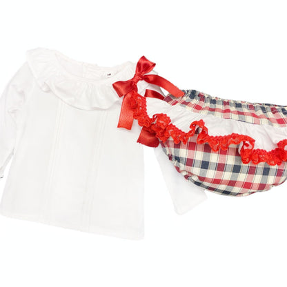 *SALE* Baby Girl Red Checked Jam Pants Set Frilly Back MYD200R