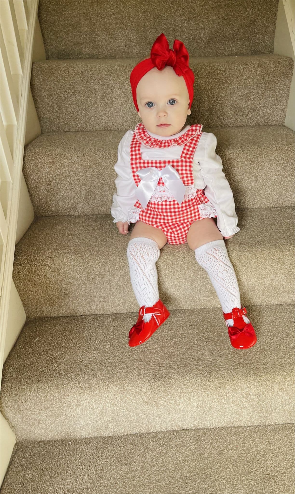 *SALE* Baby Girl Red Checked Lace Romper with Shirt "MYD821"