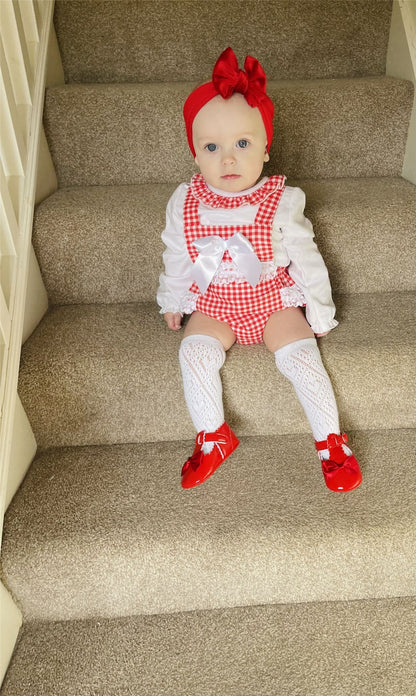 *SALE* Baby Girl Red Checked Lace Romper with Shirt "MYD821"