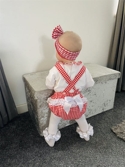 *SALE* Baby Girl Red Checked Lace Romper with Shirt "MYD821"
