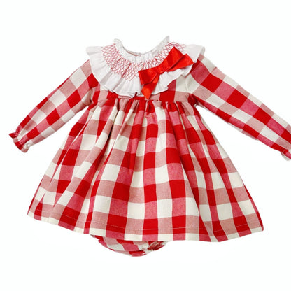 *SALE* Baby Girl Red Checked Puff Dress with Pants "MYDB2467R"
