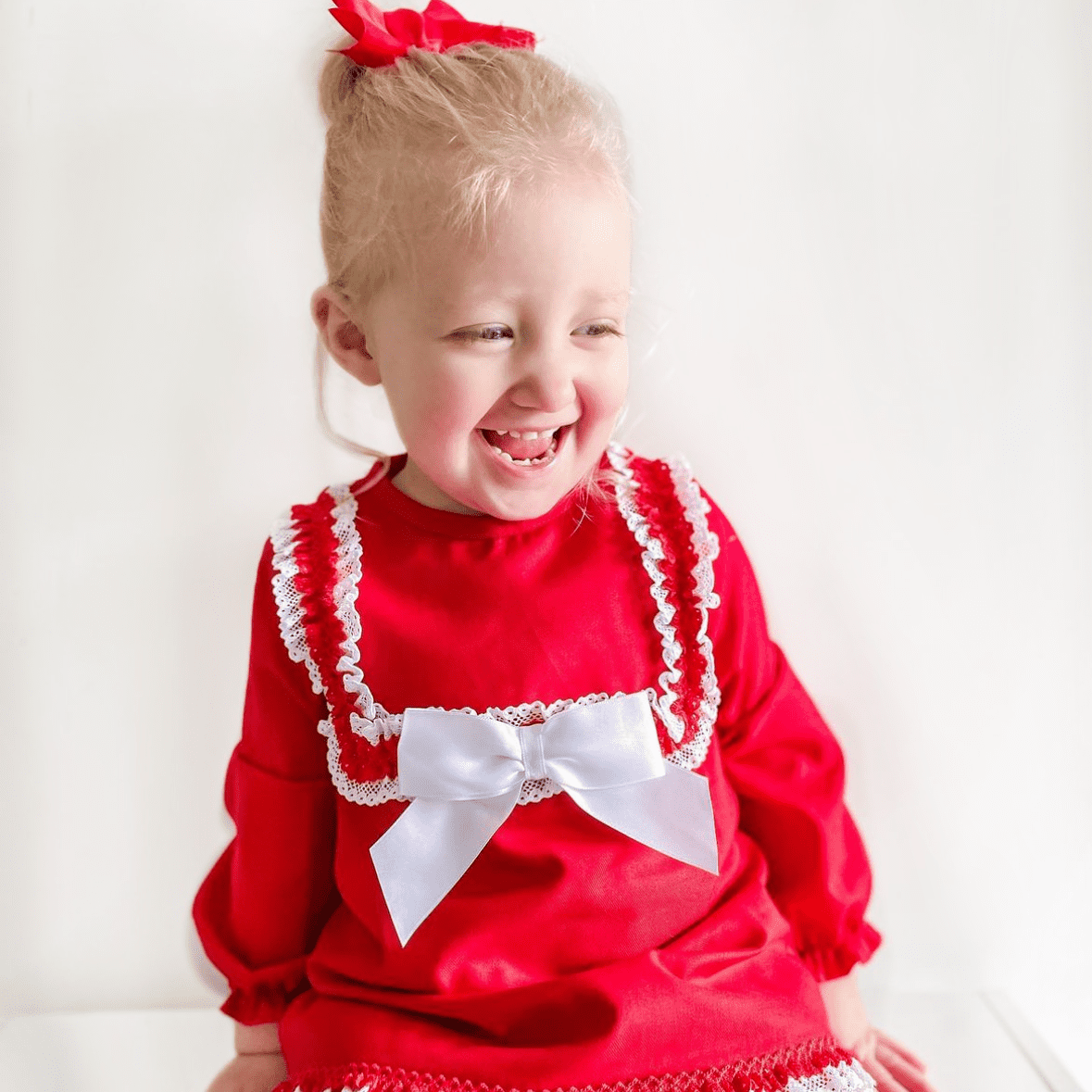 *SALE* Baby Girl Red Cotton Dress with Pants "MYD2374"