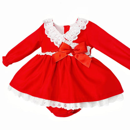 *SALE* Baby Girl Red Cotton Puff Dress with Pants "MYDB2496"
