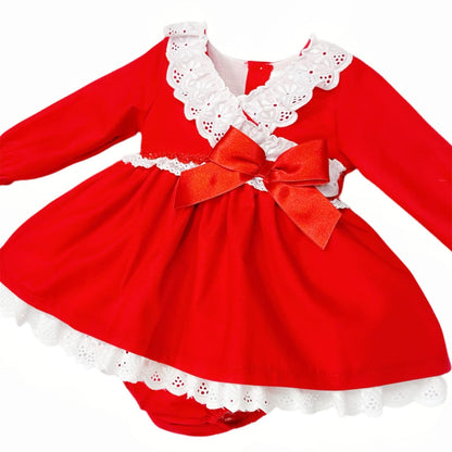 *SALE* Baby Girl Red Cotton Puff Dress with Pants "MYDB2496"