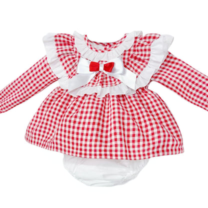 *SALE* Baby Girl Red Gingham Frilly Dress with Pants "MYDC2475"