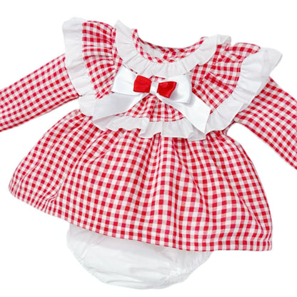 *SALE* Baby Girl Red Gingham Frilly Dress with Pants "MYDC2475"