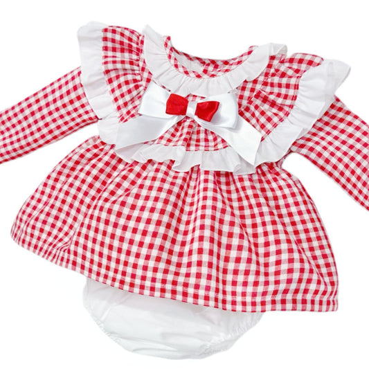 *SALE* Baby Girl Red Gingham Frilly Dress with Pants "MYDC2475"