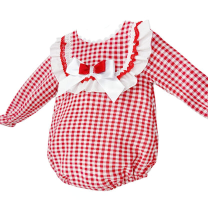 *SALE* Baby Girl Red Gingham Frilly Romper "MYDC2474"