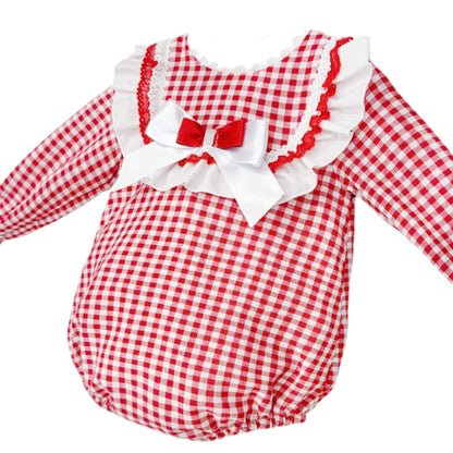 *SALE* Baby Girl Red Gingham Frilly Romper "MYDC2474"