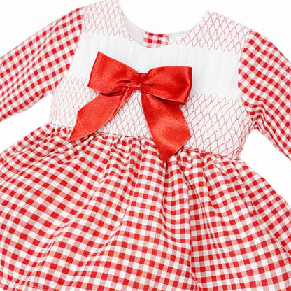 *SALE* Baby Girl Red Gingham Smocked Puff Dress with Pants "MYDB2471R"