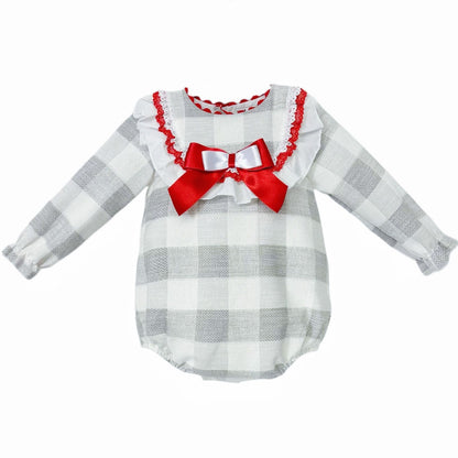 *SALE* Baby Girl Red Grey Checked Romper "MYDC2472"