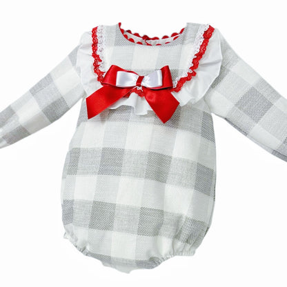 *SALE* Baby Girl Red Grey Checked Romper "MYDC2472"