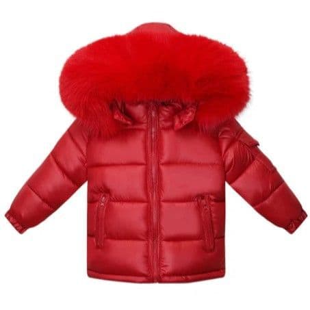 *SALE* Baby Girl Red Puffer Coat with Faux Fur Hood "MYD409R"